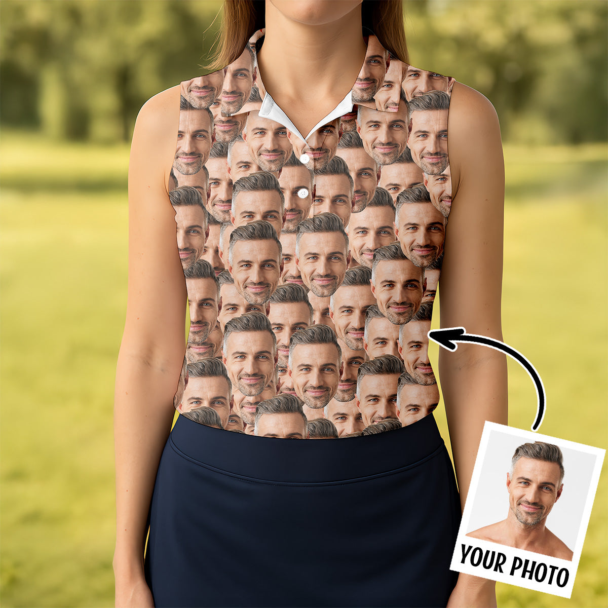 Custom Face All Over Print Fun Women's Golf Shirts, Valentines Golf Gift, Ladies Golf Polos