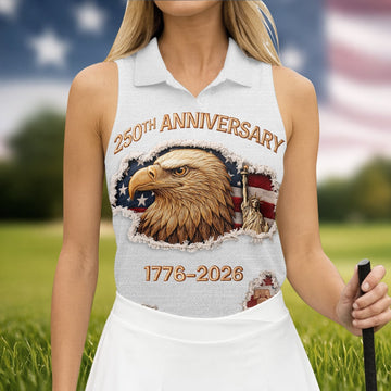 250th Anniversary 1776-2026 American Flag And Eagle Women's Golf Tops, Patriotic Golf Shirt, Ladies Golf Shirts