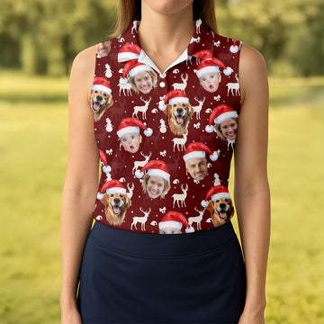 Custom Face Snow Figure Maroon Golf Shirt, Christmas Golf Shirt, Ladies Golf Tops, Golf Gifts For Women