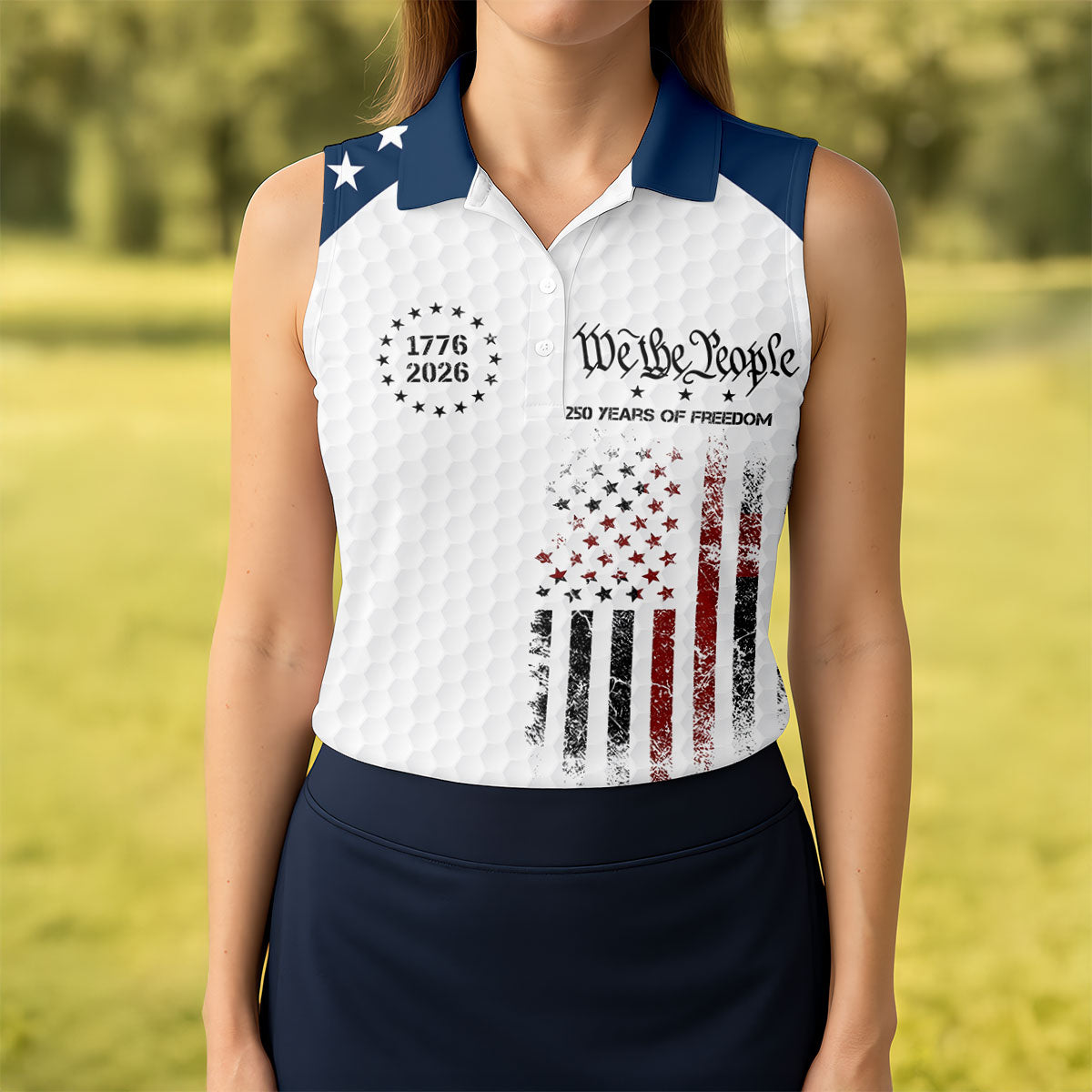 We The People 250 Years Of Freedom Distressed Flag Patriotic 4th Of July Golf Shirt For Women