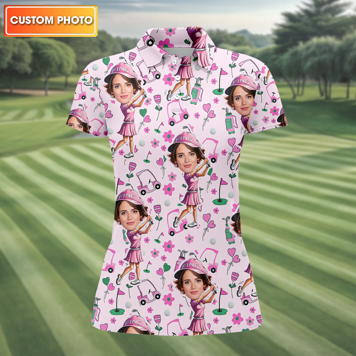 Custom Face Funny Womens Golf Polo ShirtLadies Golf Shirt