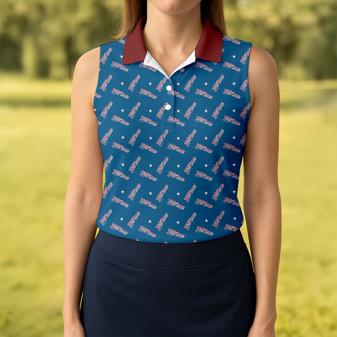 We The People 1776-2026 Navy Golf Shirt, 250th Anniversary Patriotic Golf Shirt, Women's Golf Tops, Ladies Golf Polos