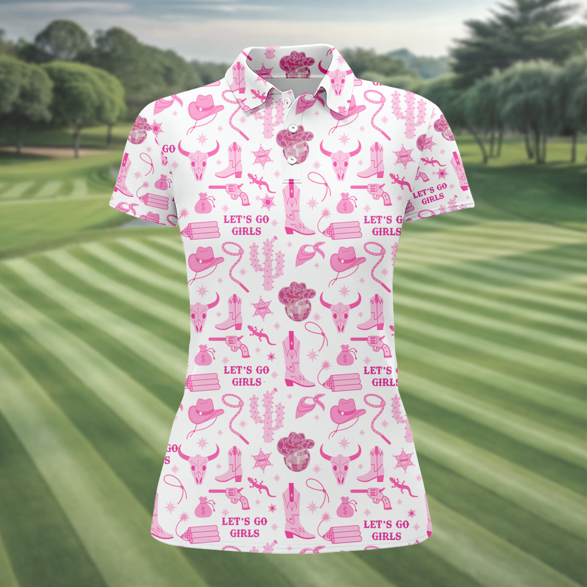 Let's Go Girls Funny Long Sleeve Polos Womens, Custom Ladies Golf Shirt