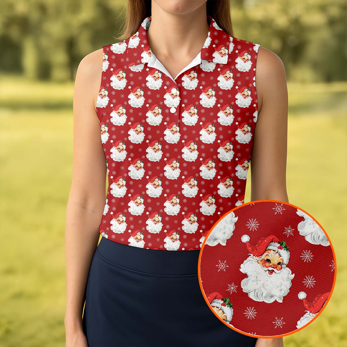 Vintage Santa Claus Red Christmas Women's Golf Tops, Christmas Golf Shirt, Ladies Golf Polos, Golfing Apparel