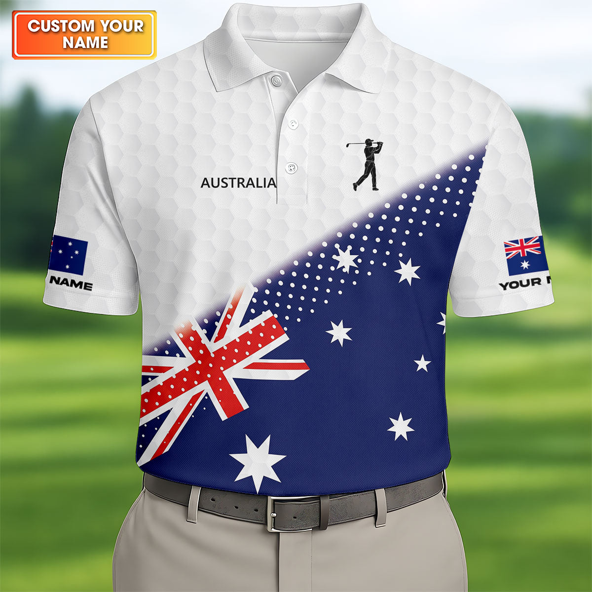 Golf Ball Pattern Australia Flag Print Men's Golf Top, Polo Shirts For Men, Golf Shirts For Men