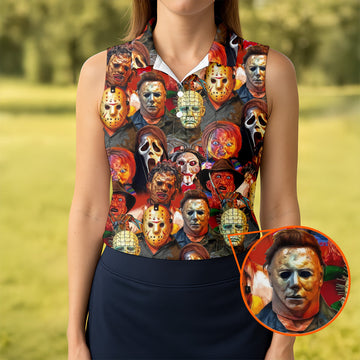 All Horror Movie Characters Women Golf Top, Halloween Golf Shirt, Unique Gift For Golfer, Ladies Golf Shirts