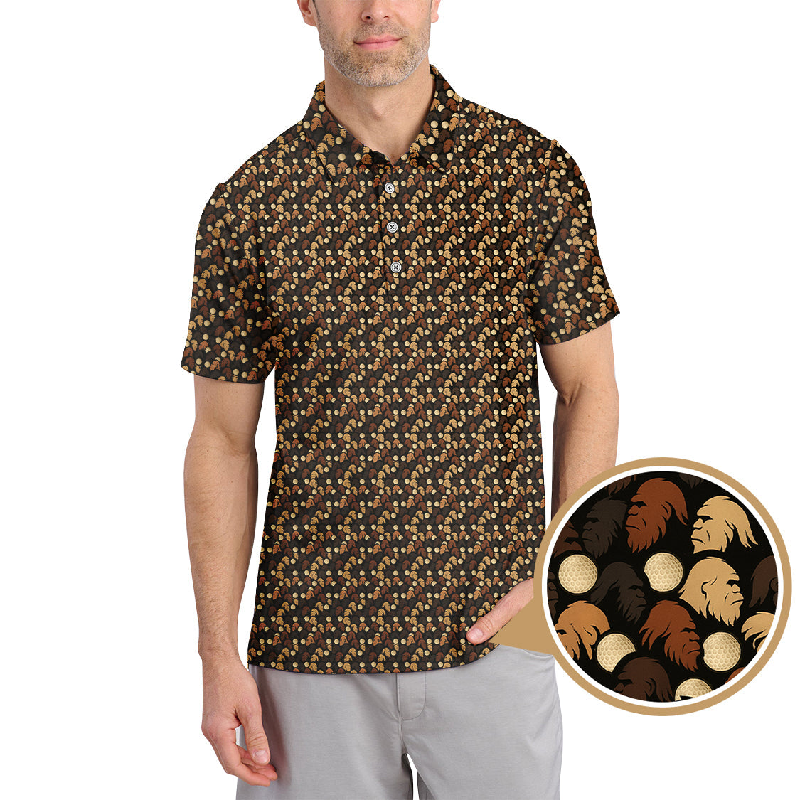 Sasquatch Pattern Golf Shirt, Bigfoot Golf Shirt For Golfer, Crazy Golf Shirt For Men
