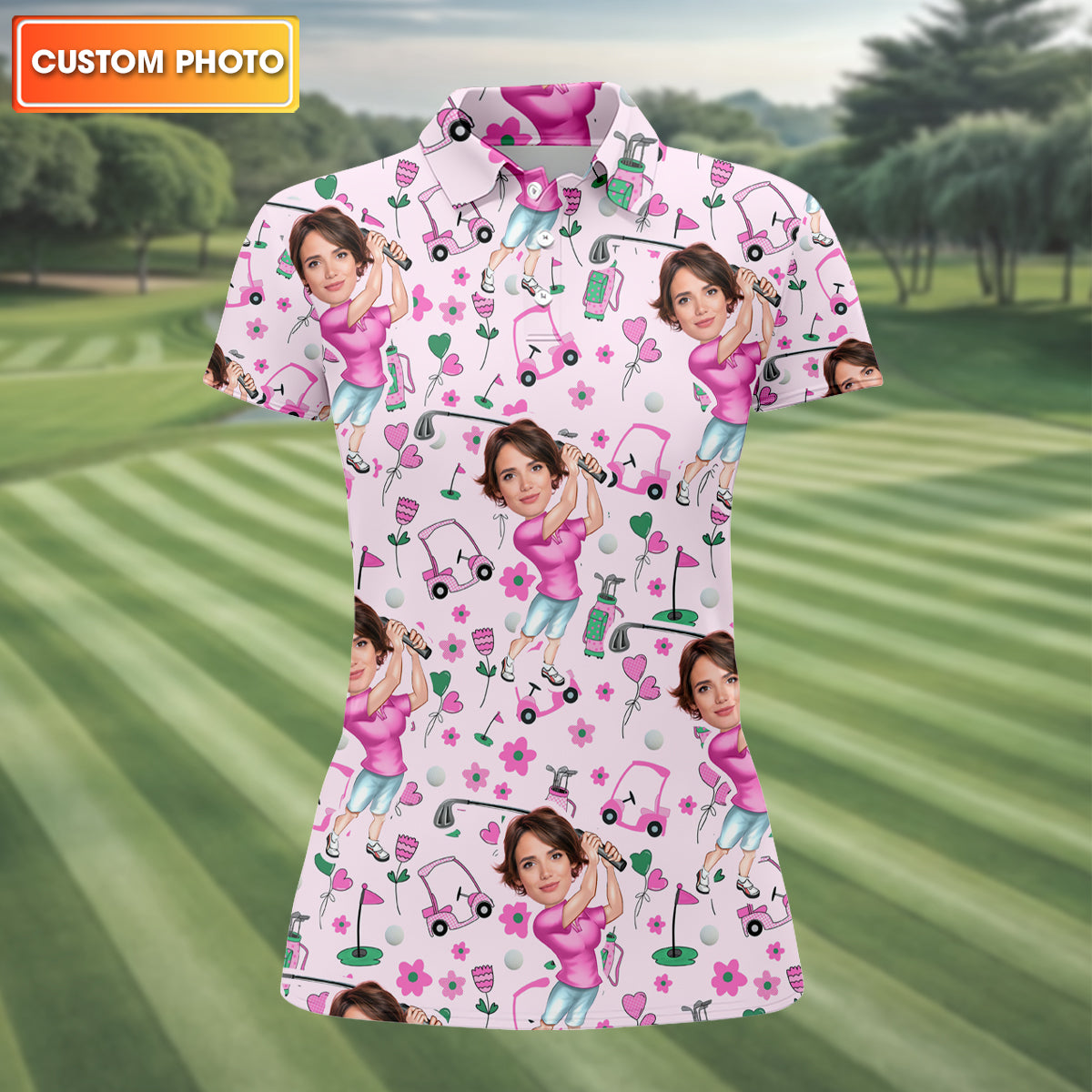 Custom Face Funny Womens Golf Polo ShirtLadies Golf Shirt, Mothers Day Gifts