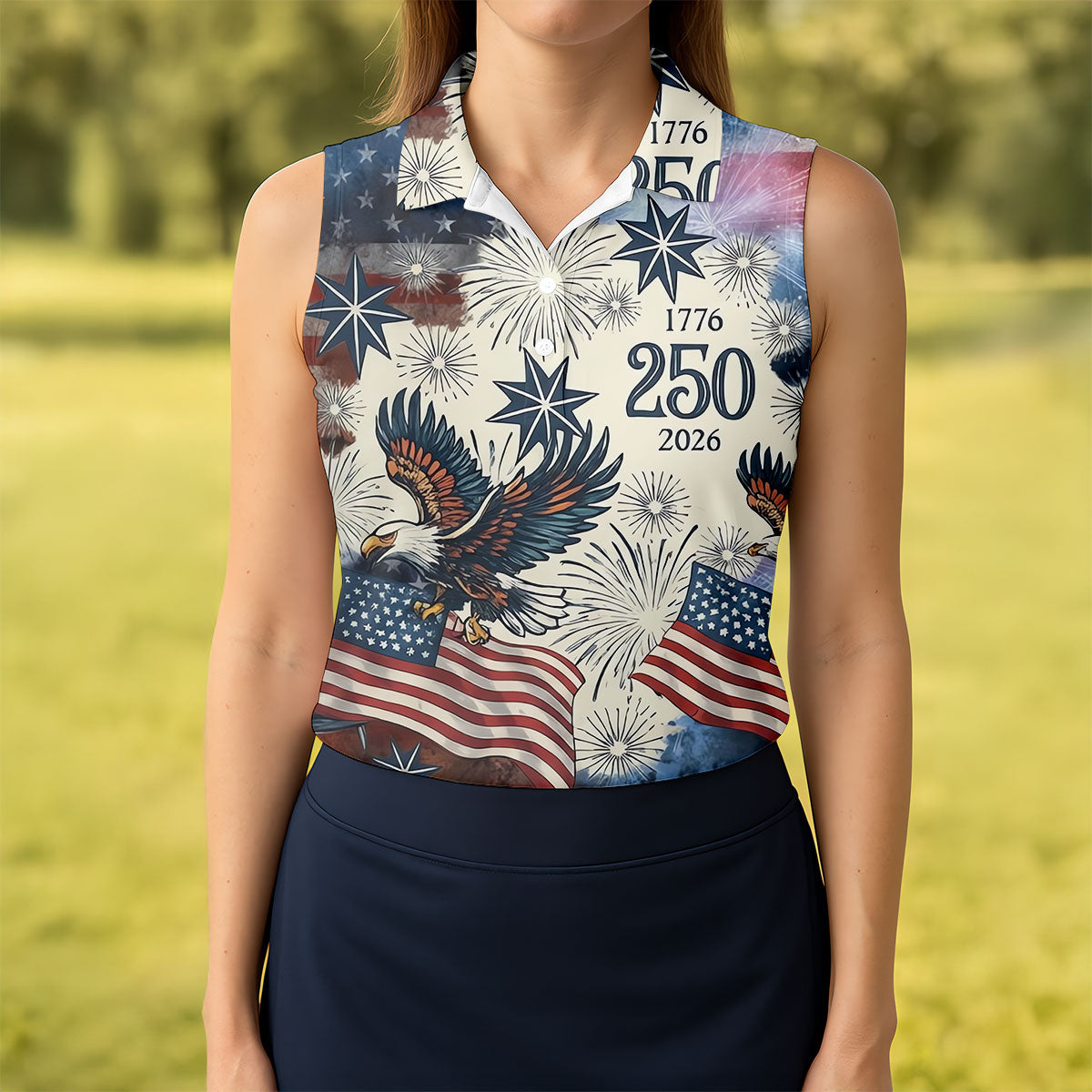 United States 250th Anniversary Patriotic Eagle Vintage Golf Shirt, 4th Of July Golf Shirt For Women