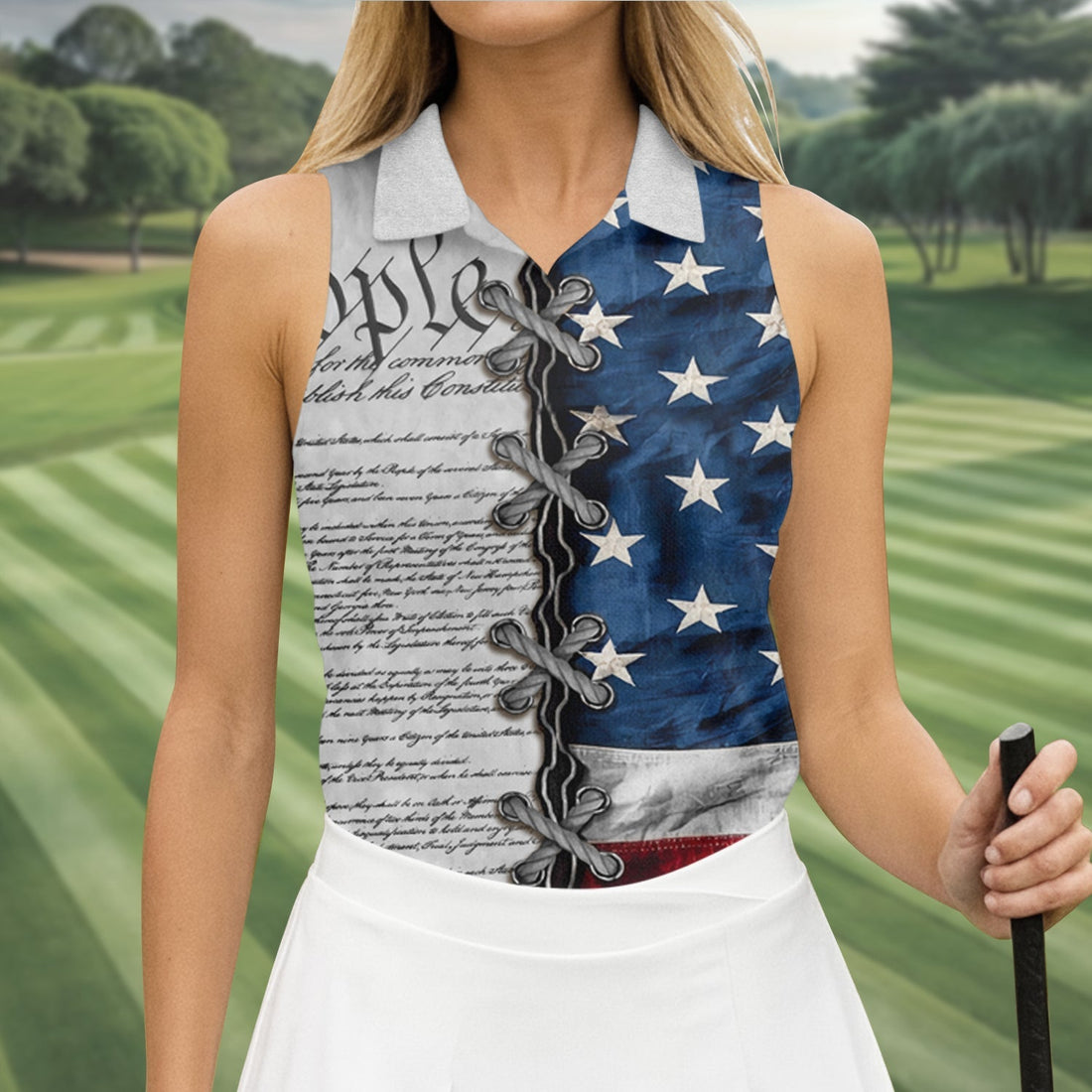 We The People Preamble Patriotic 4th Of July Grey Golf Shirt, 250th Anniversary Women's Golf Tops