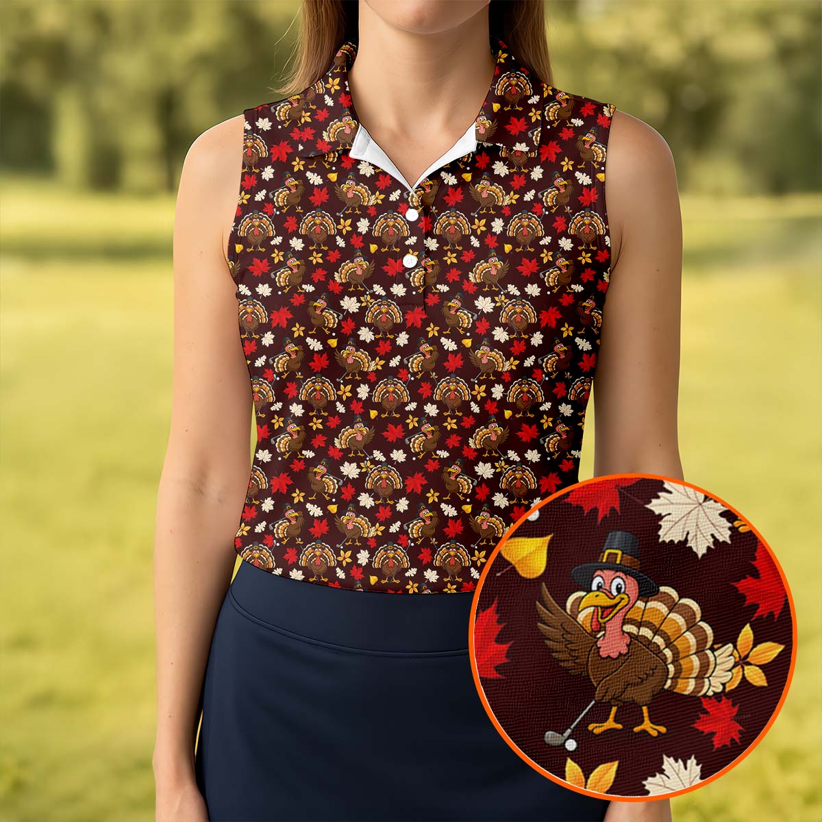 Funny Thanksgiving Turkey Golf Pose Women Golf Top, Ladies Golf Polos, Golf Gifts For Women