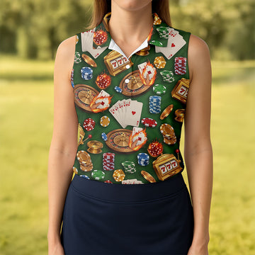 Casino Gambling Poker Golf Shirt For Women, Ladies Golf Shirts, Women's Sleeveless Golf Shirts