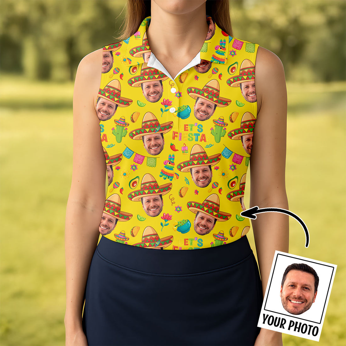 Let's Fiesta Cinco De Mayo Celebration Fiesta Themed Custom Face Yellow Golf Shirt For Women