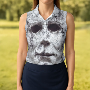 Halloween Michael Myers Horror Face Ladies Golf Polos, Horror Cosplay Women's Golf Tops, Halloween Golf Shirt