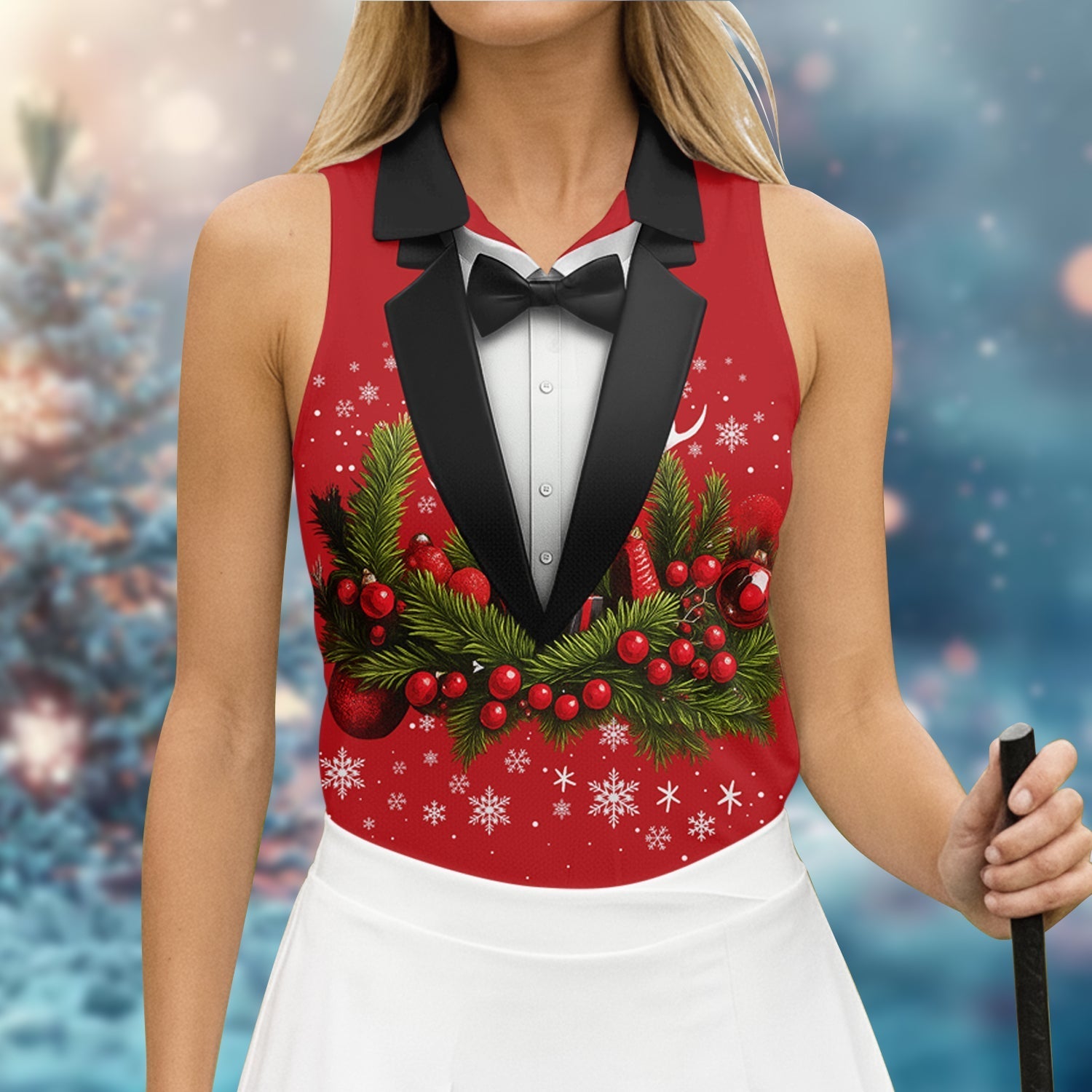 Christmas Mistletoe Vintage Prints Women Golf Top, Christmas Golf Shirt, Ladies Golf Tops