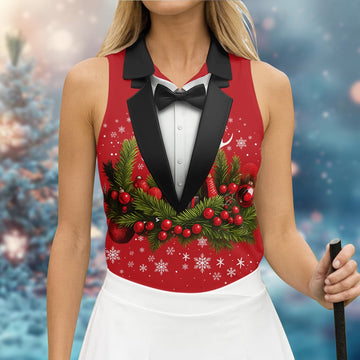 Christmas Mistletoe Vintage Prints Women Golf Top, Christmas Golf Shirt, Ladies Golf Tops