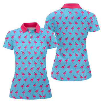 Pink Flamingo Golf Funny Womens Golf Polo ShirtCustom Ladies Golf Shirt