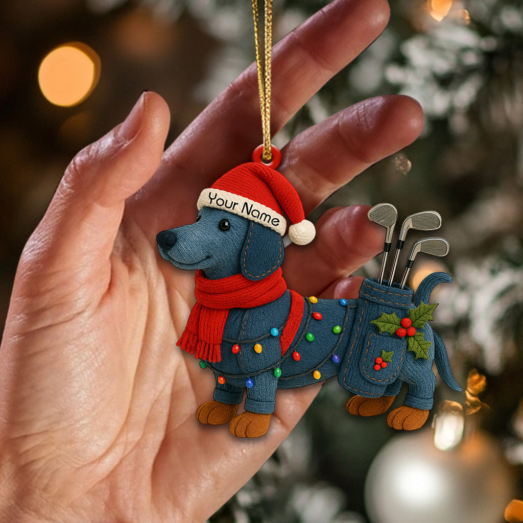 Personalized Dachshund Golf Ornament – Custom Name Golfer Christmas Ornament, Funny Golf Decor Gift for Men, Dachshund Christmas Decorations for Tree