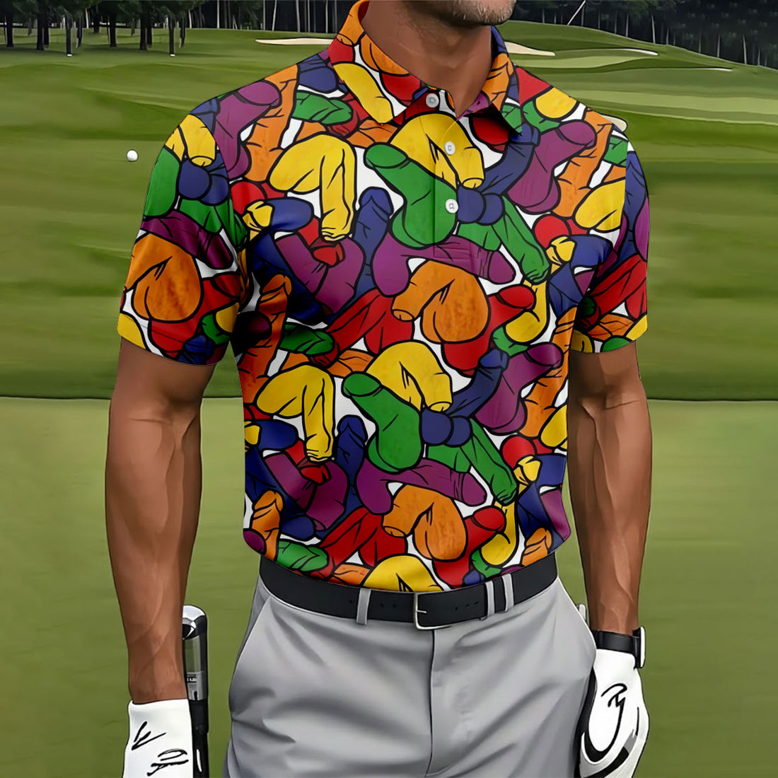 Adult Humor Pride Colors Retro Golf Shirt, LGBTQ Month Men's Funny Golf Shirts