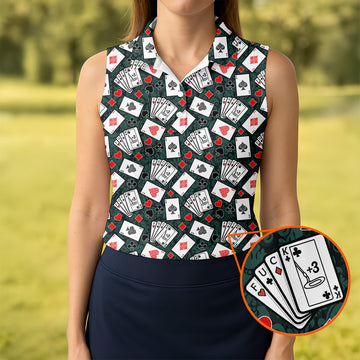 Playing Cards Pattern Casino Themed Ladies Golf Shirts, Golf Shirt For Women, Ladies Golf Polos