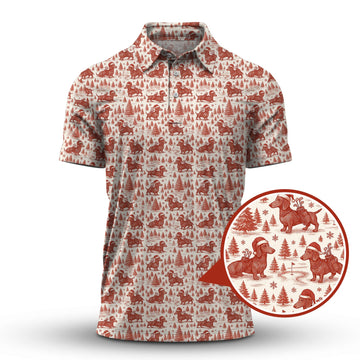 Christmas Golf Shirt, Dachshund Golf Shirt For Men, Pattern Golf Shirt, Toile De Jouy Shirt For Golfer