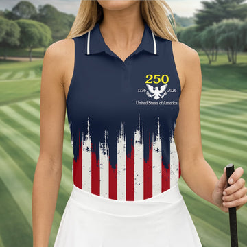 Splatter Painted American Flag Pattern Women's Golf Tops, 250th Anniversary Patriotic Golf Shirt