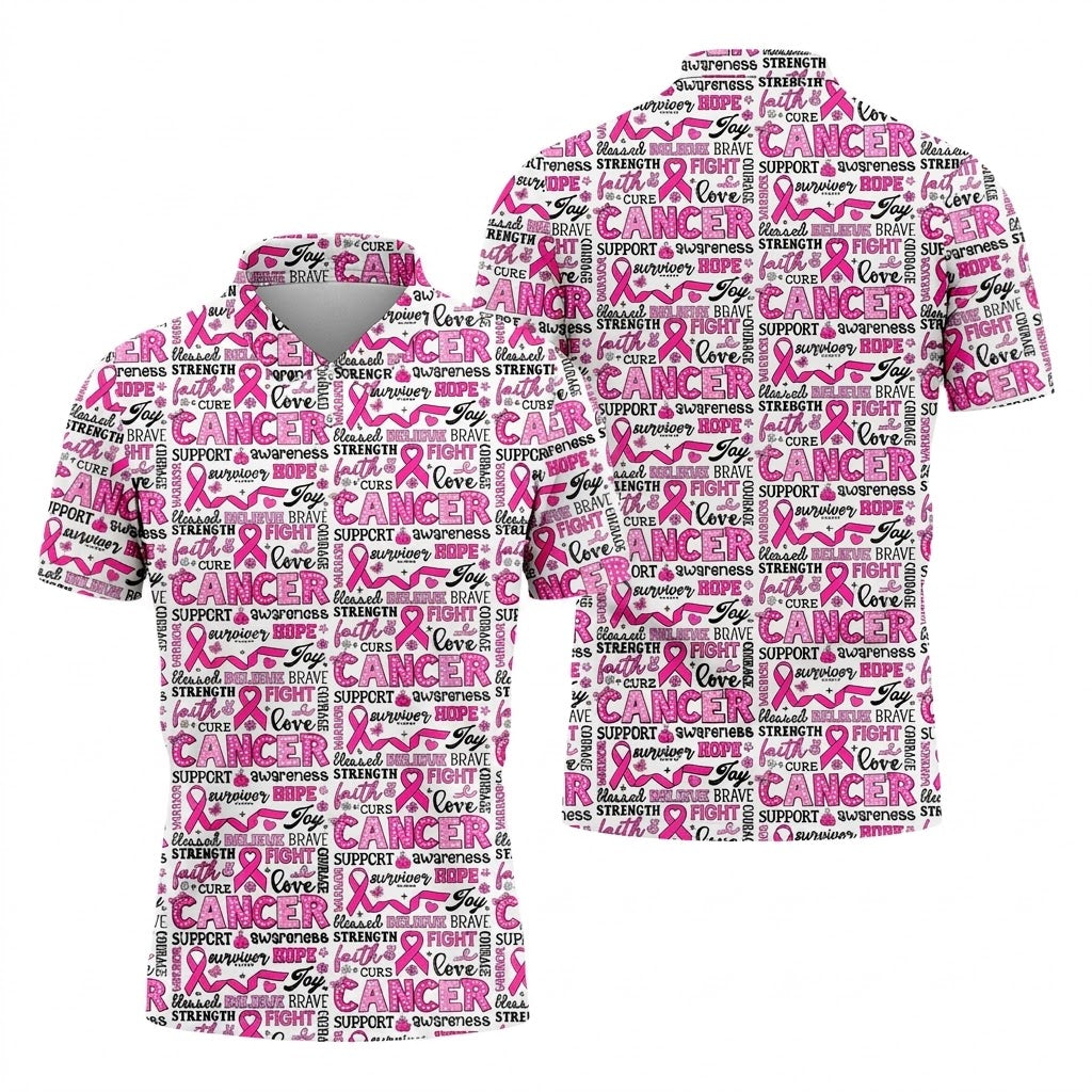 Pink Ribbon Breast Cancer Awareness Shirt, Hawaiian Golf Shirts, Golf Shirts For Men, Golfing Apparel