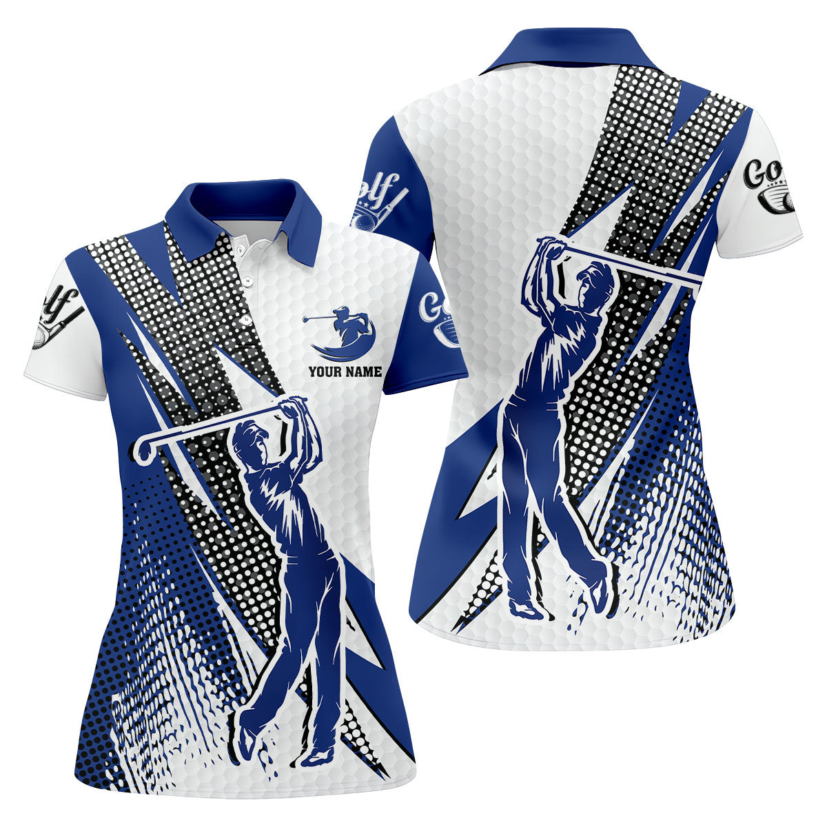 Blue White Women's Golf Tops, Customized Golf Polos, Ladies Golf Polos, Funny Golf Shirt