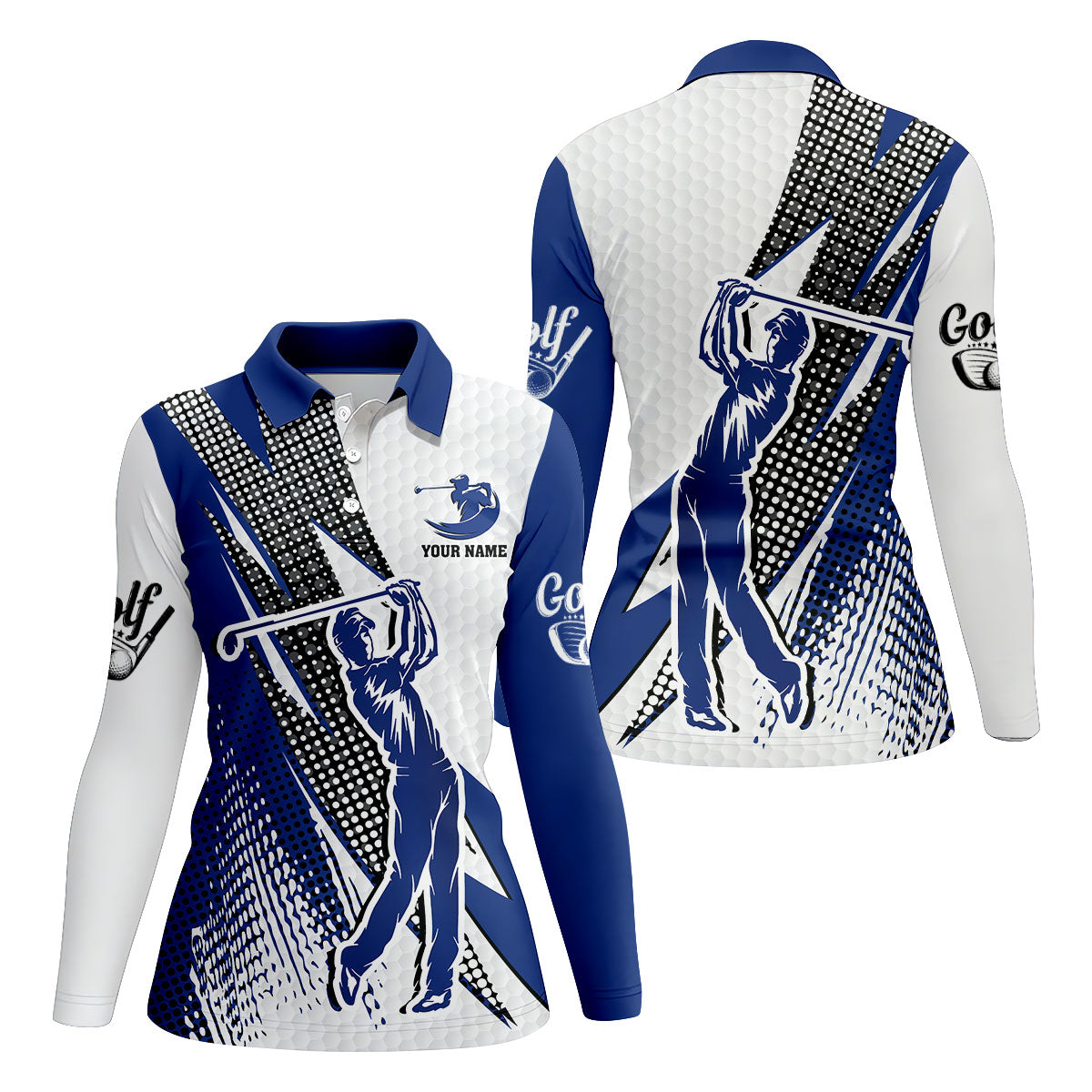 Blue White Women's Golf Tops, Customized Golf Polos, Ladies Golf Polos, Funny Golf Shirt