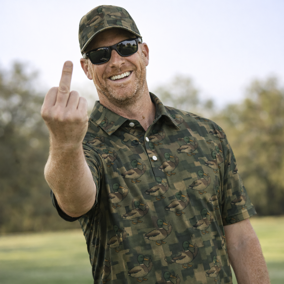 Mallard Duck Camo Polos For Men, Waterfowl Pattern Shirt, Crazy Golf Shirt For Golfer