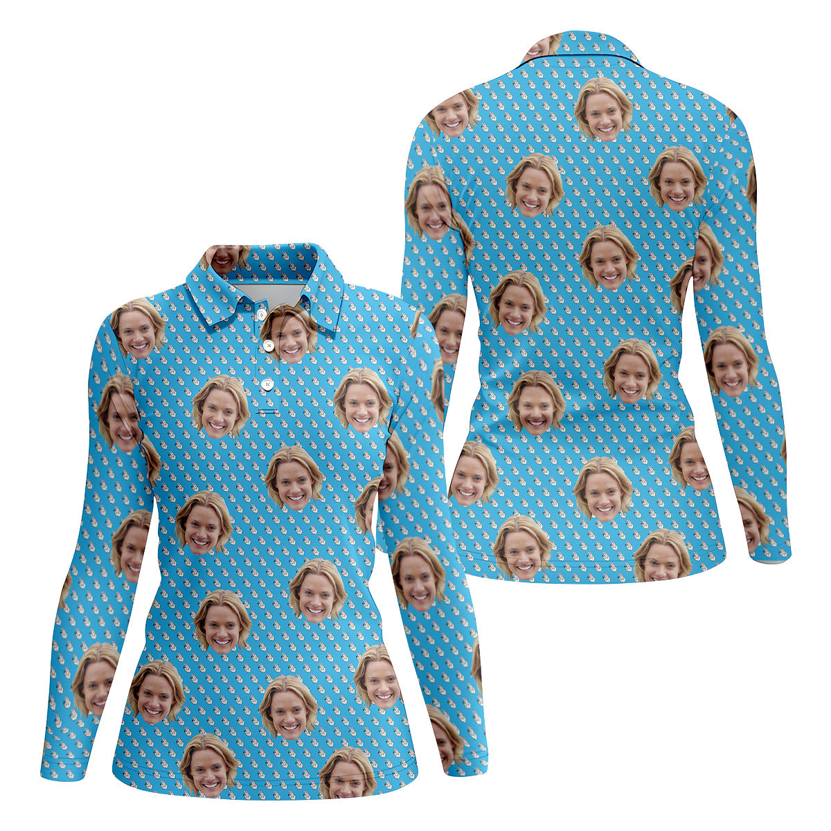 Funny Hands Blue Golf Polo ShirtCustom Face Golf Shirt, Fun Womens Golf Shirts, Ladies Golf Shirt