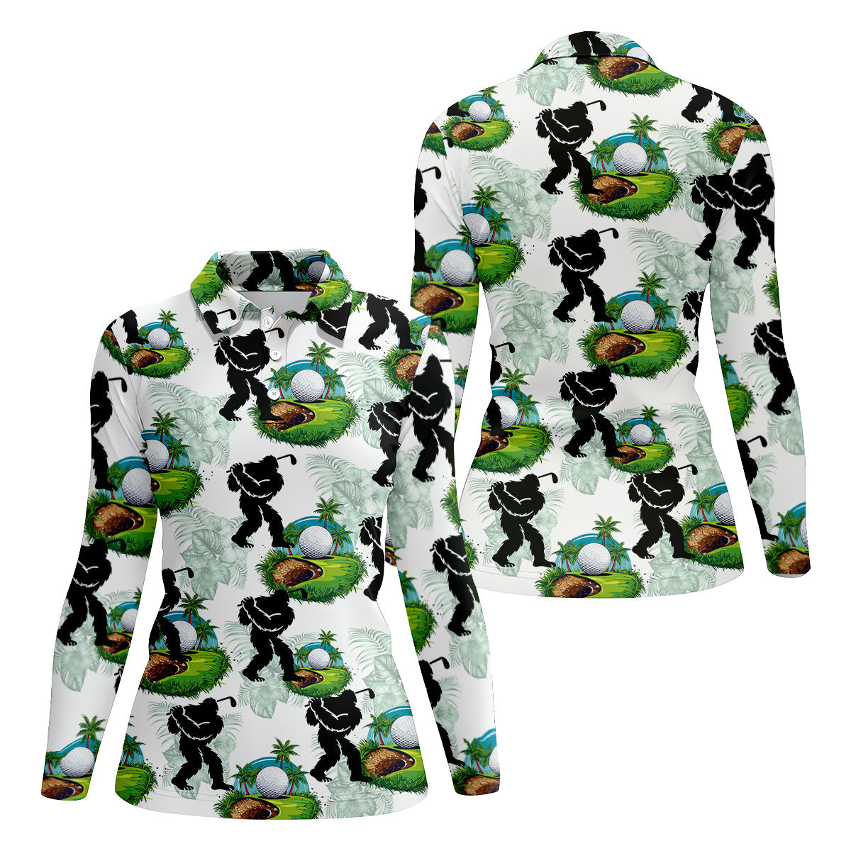 Tropical Golf Cart Bigfoot Golf Shirt, Funny Bigfoot Women Golf Top, Ladies Golf Shirts, Cool Golf Gifts