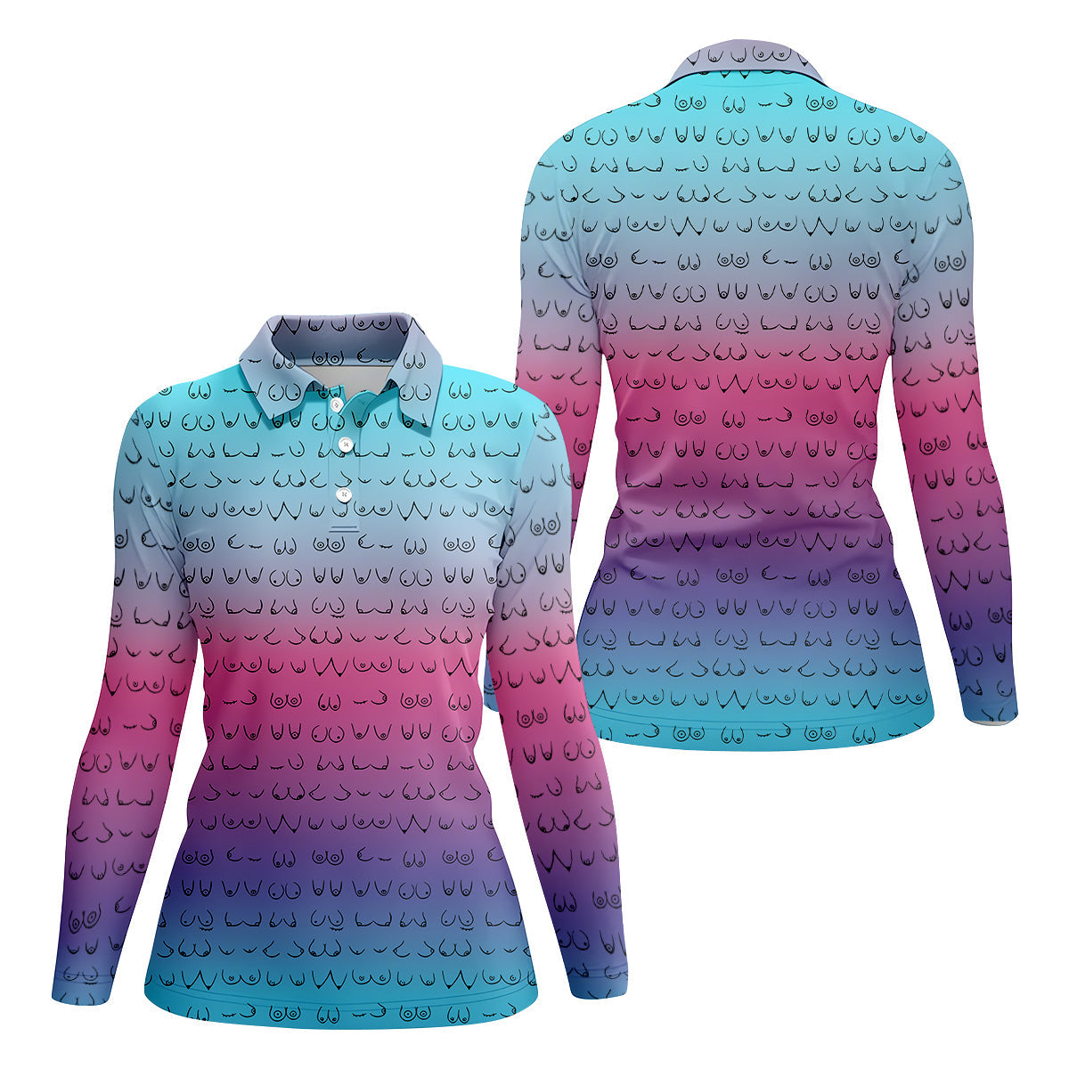 Blue Pink Ombre Fun Womens Golf Shirts, Womens Golf Tops, Ladies Golf Shirts, Cool Golf Gift