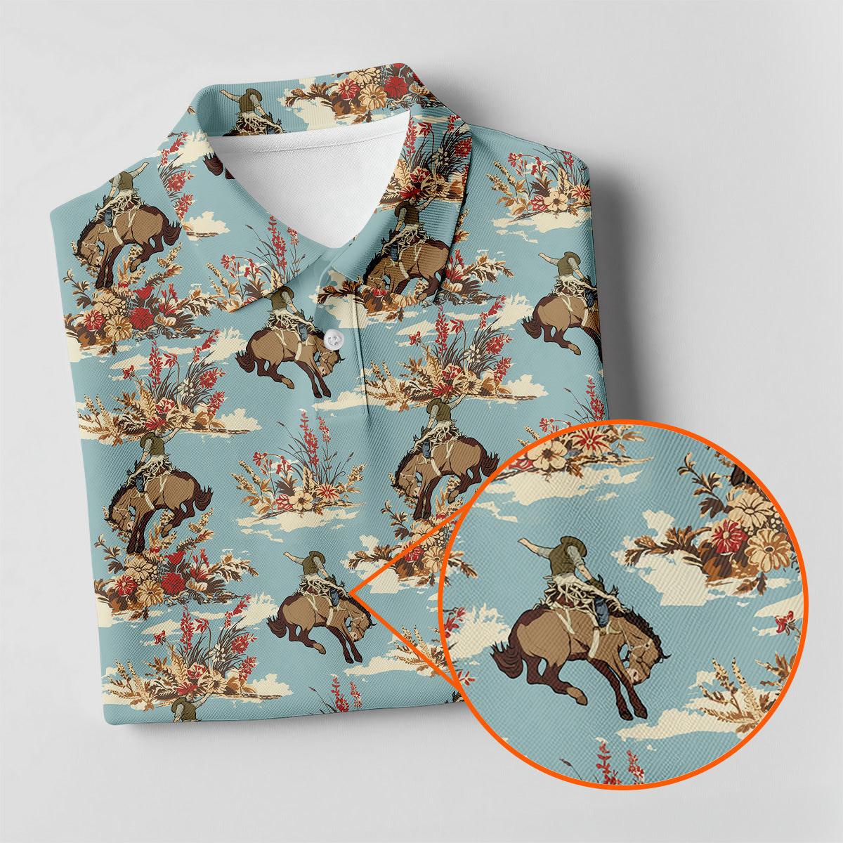 Cowboy Pattern Vintage Blue Golf Shirt, Womens Golf Shirts, Ladies Golf Shirts, Golfing Apparel