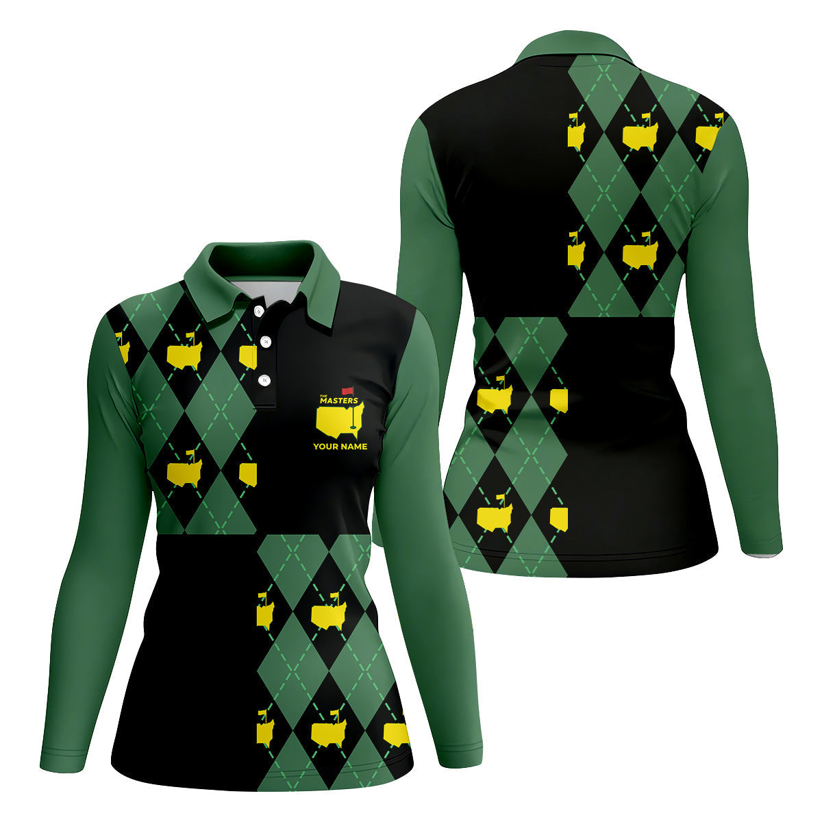 Green and Black Argyle Golf Shirt, Women Golf Top, Ladies Sleeveless Polo, Women's Polo Shirt