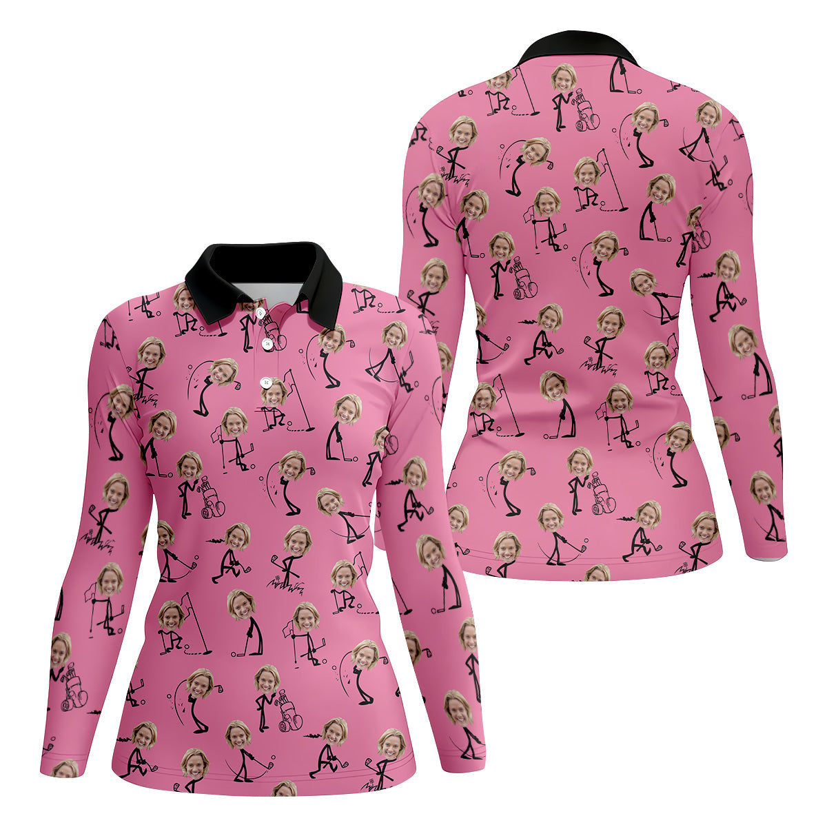 Funny Stickman Pink Custom Face Golf Shirt, Ladies Sleeveless Polo, Women's Polo Shirt