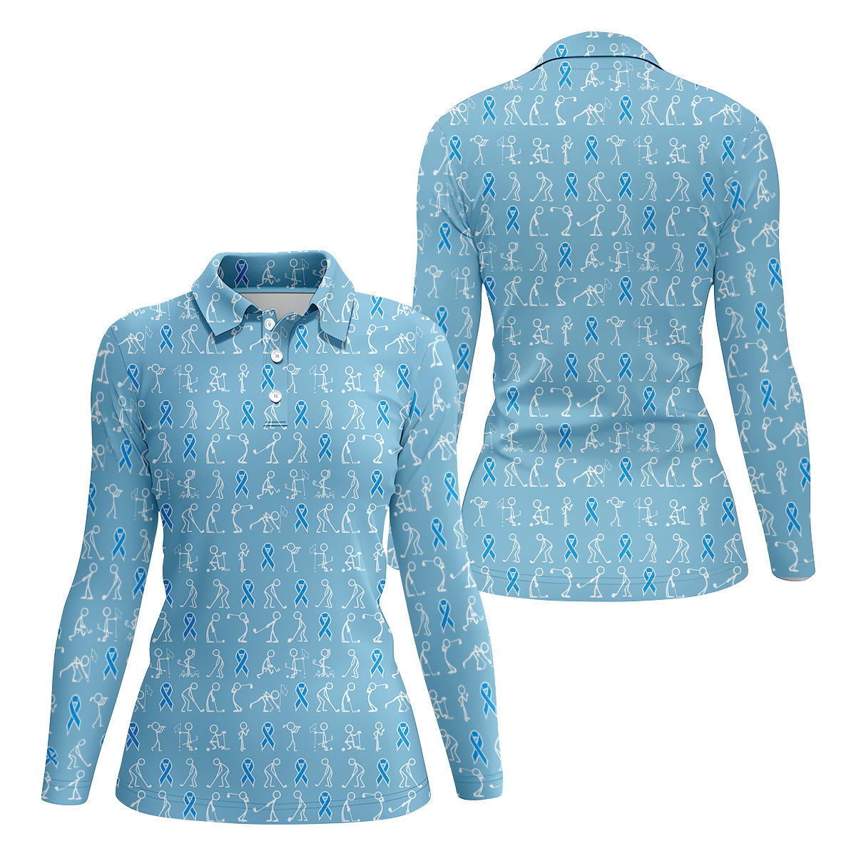 Funny Stick Figure Women Golf Shirt, Prostate Cancer Awareness Shirt, Blue Golf Shirt, Ladies Golf Shirt