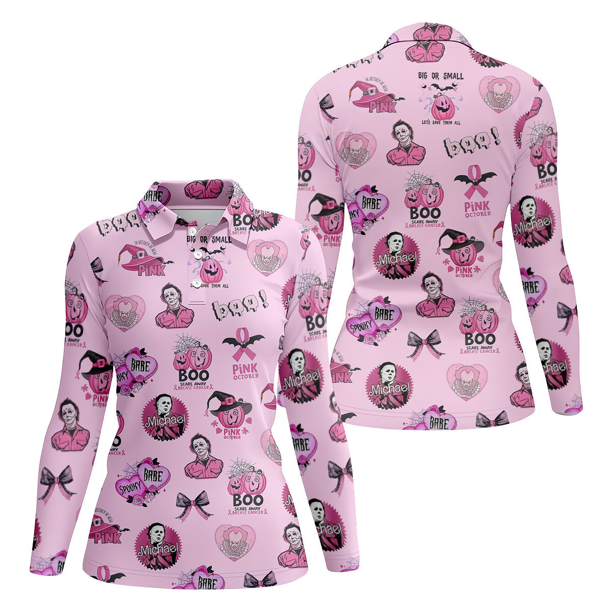 Funny Michael Horror Character Women Golf Shirt, Pink October Shirt, Halloween Golf Shirt, Ladies Golf Shirt