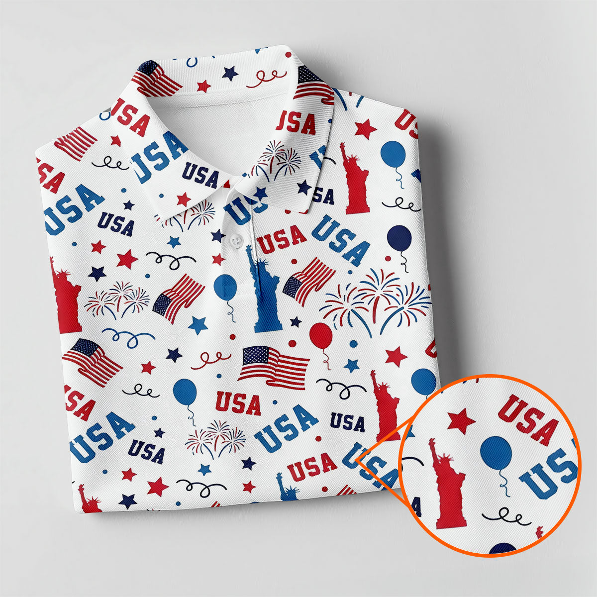 USA Red White Blue Seamless Pattern White Golf Shirt, 250th Anniversary Patriotic 4th Of July Golf Shirt For Women