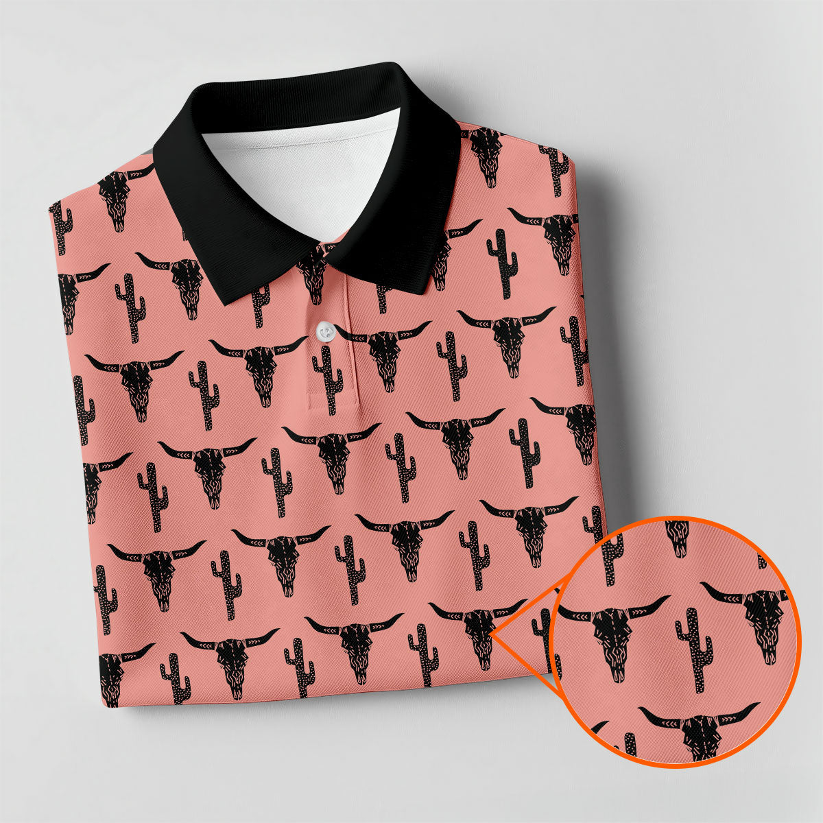 Longhorn Cow Skull Western Theme Peach Pink Women Golf Top, Ladies Golf Shirts, Golf Shirt For Women