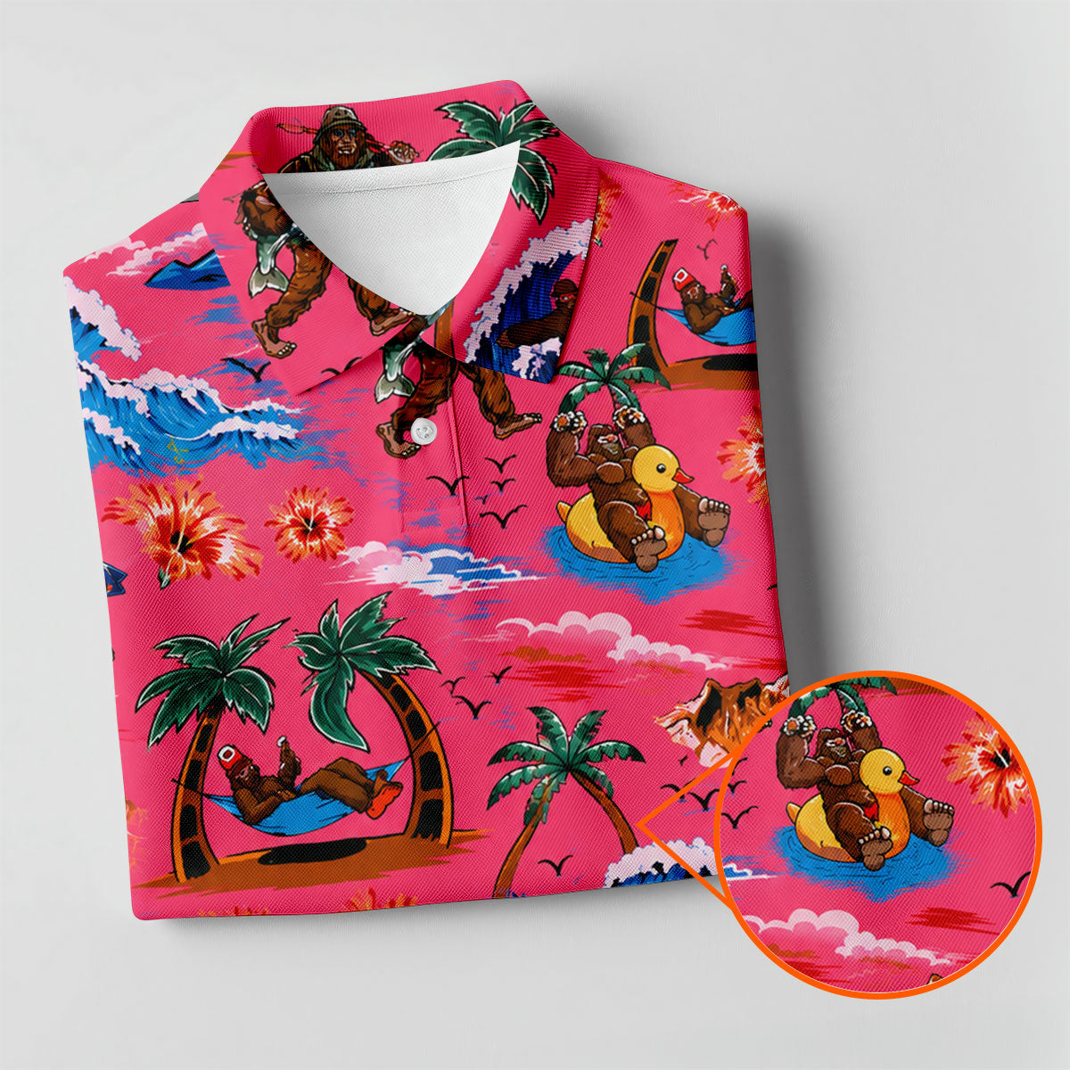 Pink Bigfoot Aloha Beach Vacation Golf Shirt, Mens Golf Polo, Printed Golf Shirts