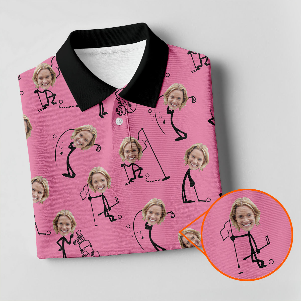 Funny Stickman Pink Custom Face Golf Shirt, Ladies Sleeveless Polo, Women's Polo Shirt
