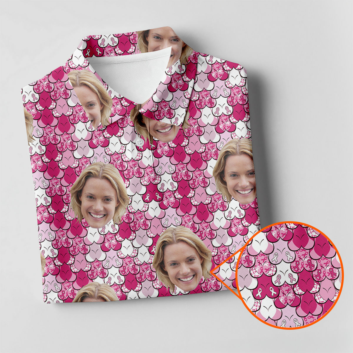 Custom Face Breast Cancer Golf Shirt, Women Golf Top, Ladies Golf Polos, Breast Cancer Awareness Shirt