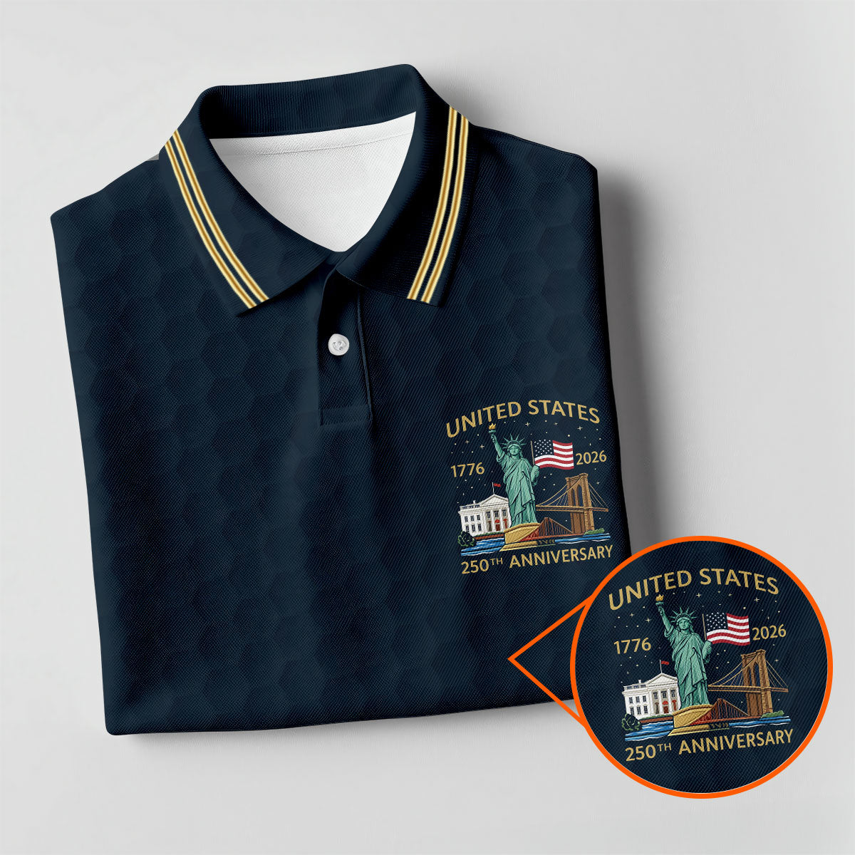 United States 250th Anniversary Golf Ball Pattern Navy Golf Shirt, 4th Of July Patriotic Golf Shirt For Women