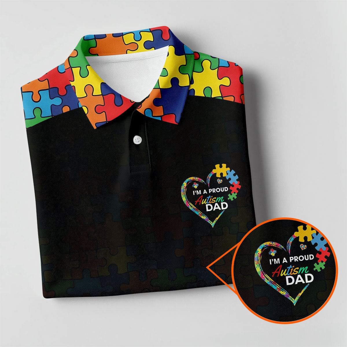 I'm A Proud Autism Dad Autism Awareness Puzzle Pattern Black Fade Golf Shirts For Men, Golf Gifts For Dad