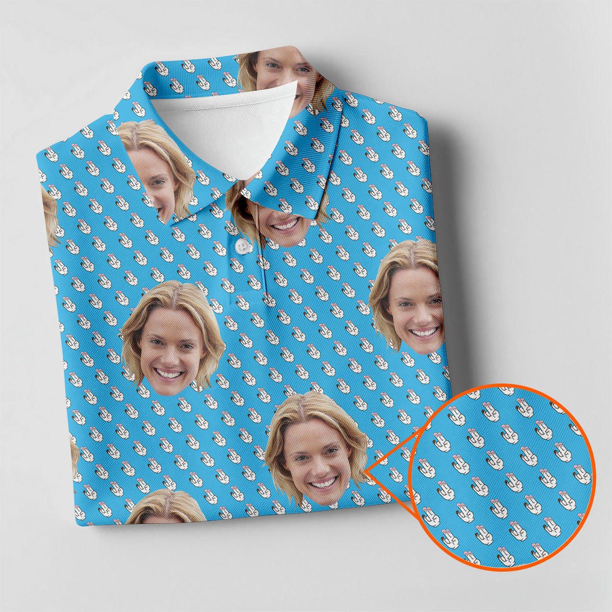 Funny Hands Blue Golf Polo ShirtCustom Face Golf Shirt, Fun Womens Golf Shirts, Ladies Golf Shirt