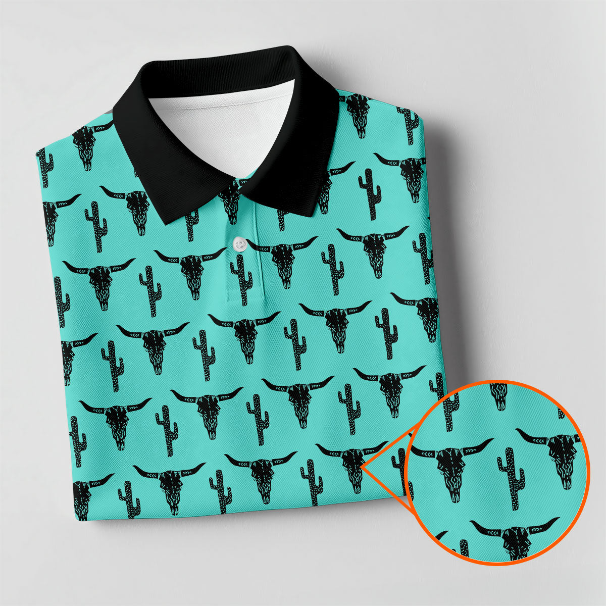Longhorn Cow Skull Western Theme Peacock Blue Women Golf Top, Ladies Golf Shirts, Golf Shirt For Women