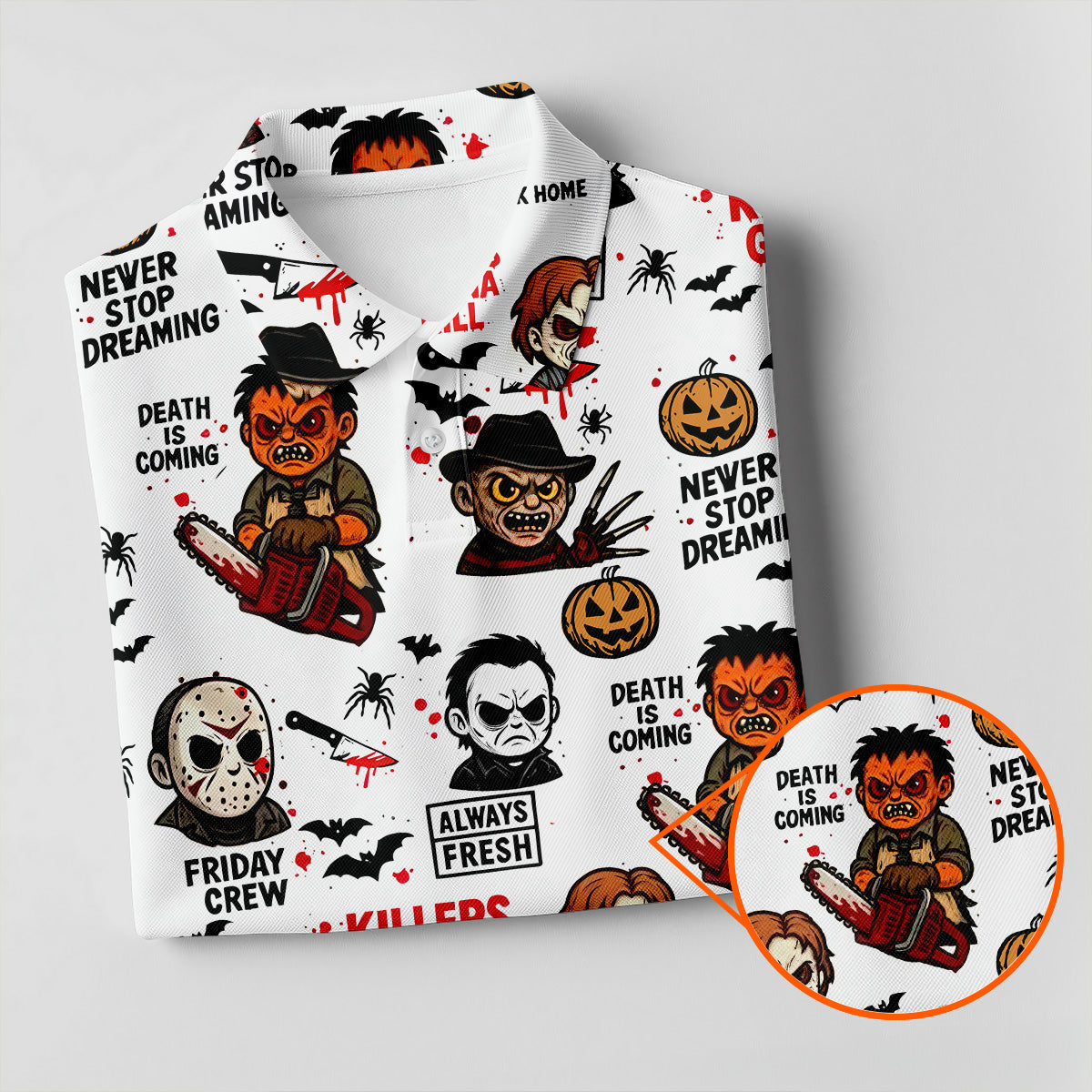 Classic Horror Characters Halloween Golf Shirt, Fun Womens Golf Shirts, Ladies Golf Tops