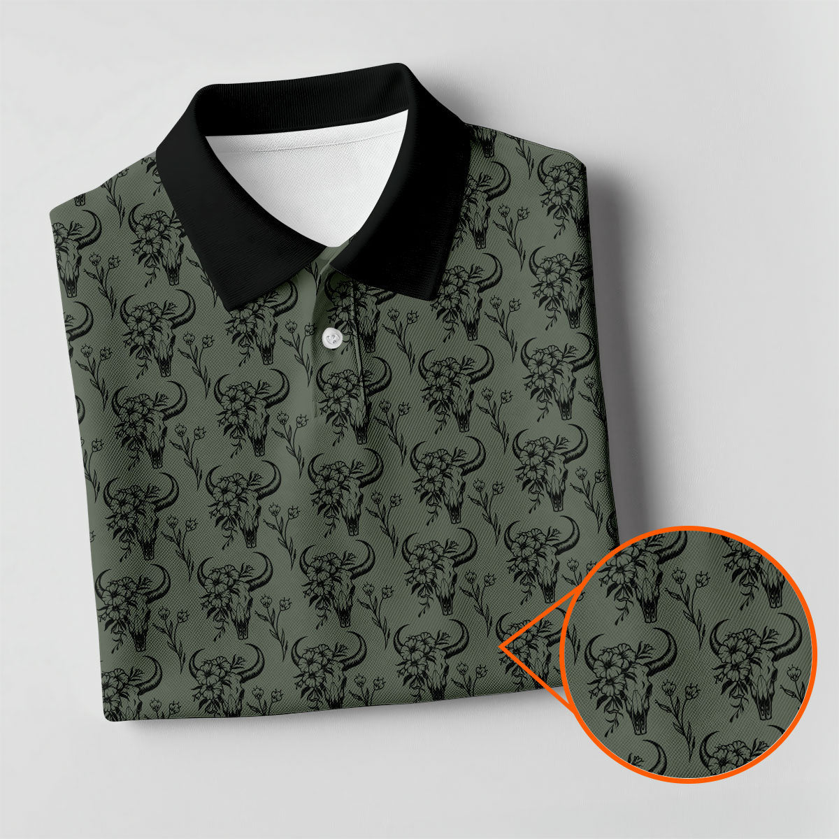 Cow Skull With Flowers Western Theme Forest Green Golf Tops For Men, Polo Shirts For Men, Golf Shirts For Men