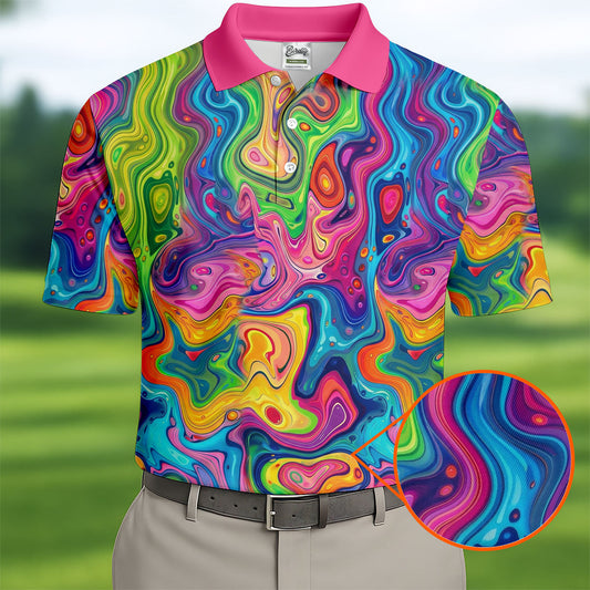 Liquid Marble Colorful Print Golf Tops For Men, Polo Shirts For Men, Golf Shirts For Men